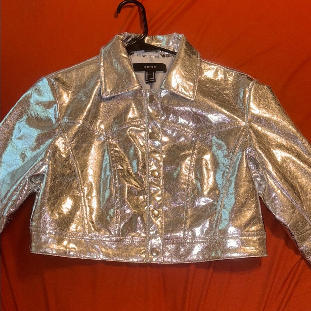 Forever 21 Shimmering Silver Cropped Jacket